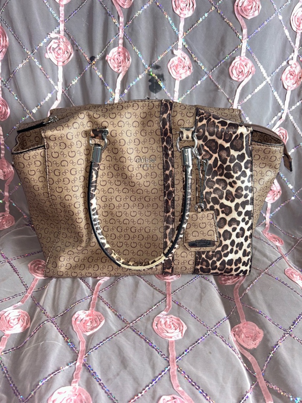 Guess Brown Tote with Leopard Accent